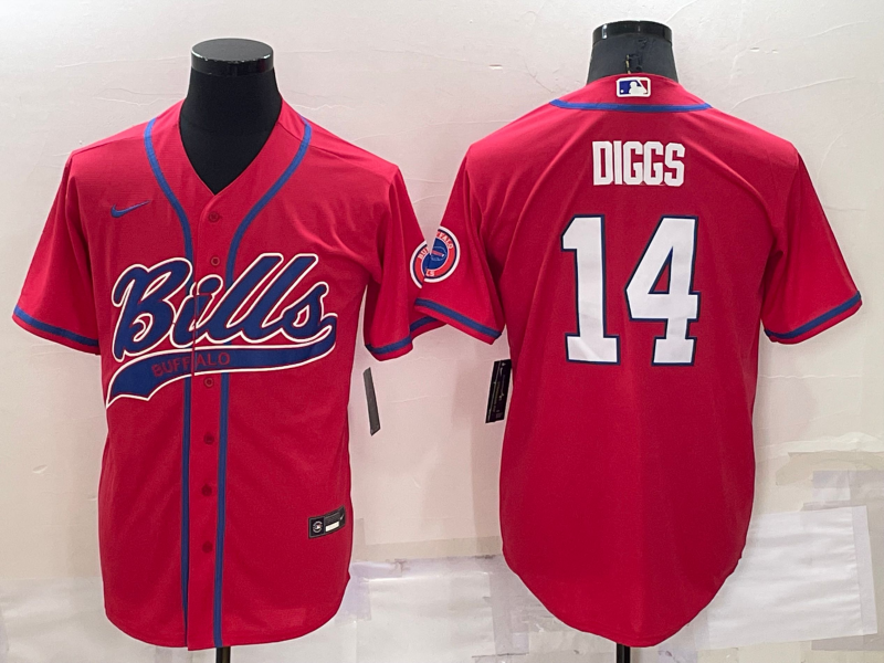Men's Red Buffalo Bills #14 Stefon Diggs Cool Base Stitched Baseball Jersey